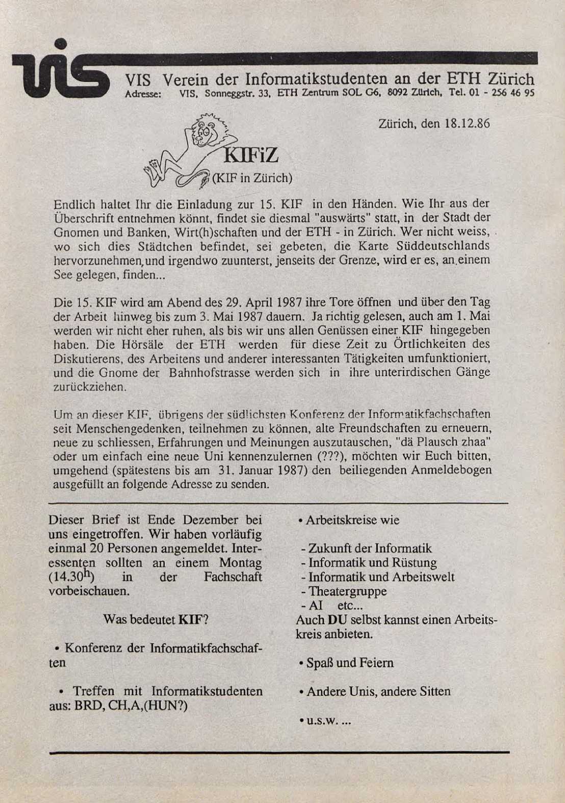 Enlarged view: Scanned invitation to KIF