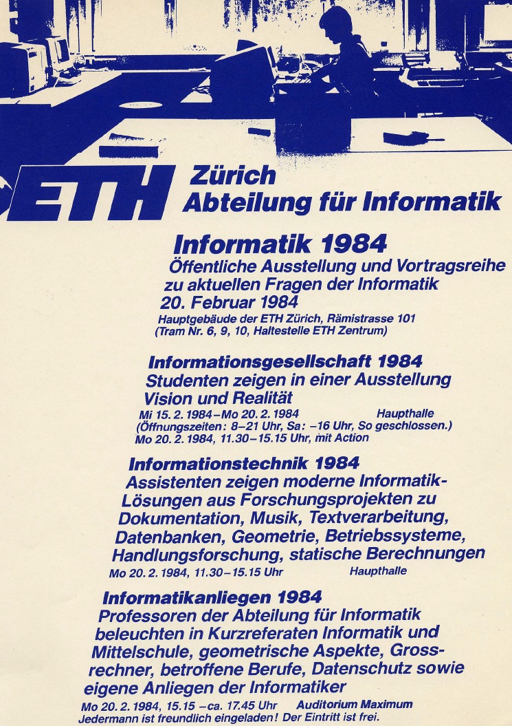 Enlarged view: Flyer from 1984, blue on white